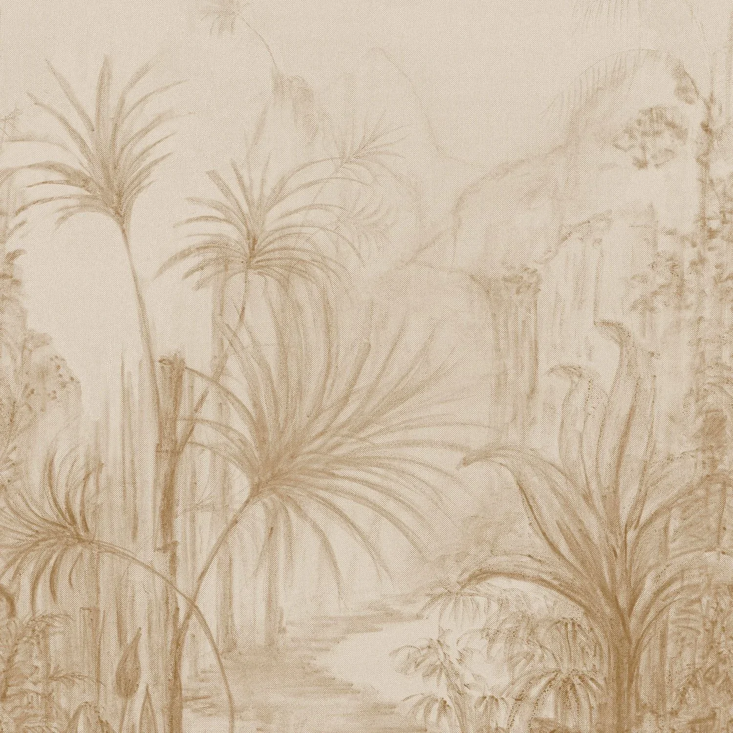 Arille von Casamance zeigt eine zart gezeichnete Palmenlandschaft in hellen Beige- und Sandtönen.