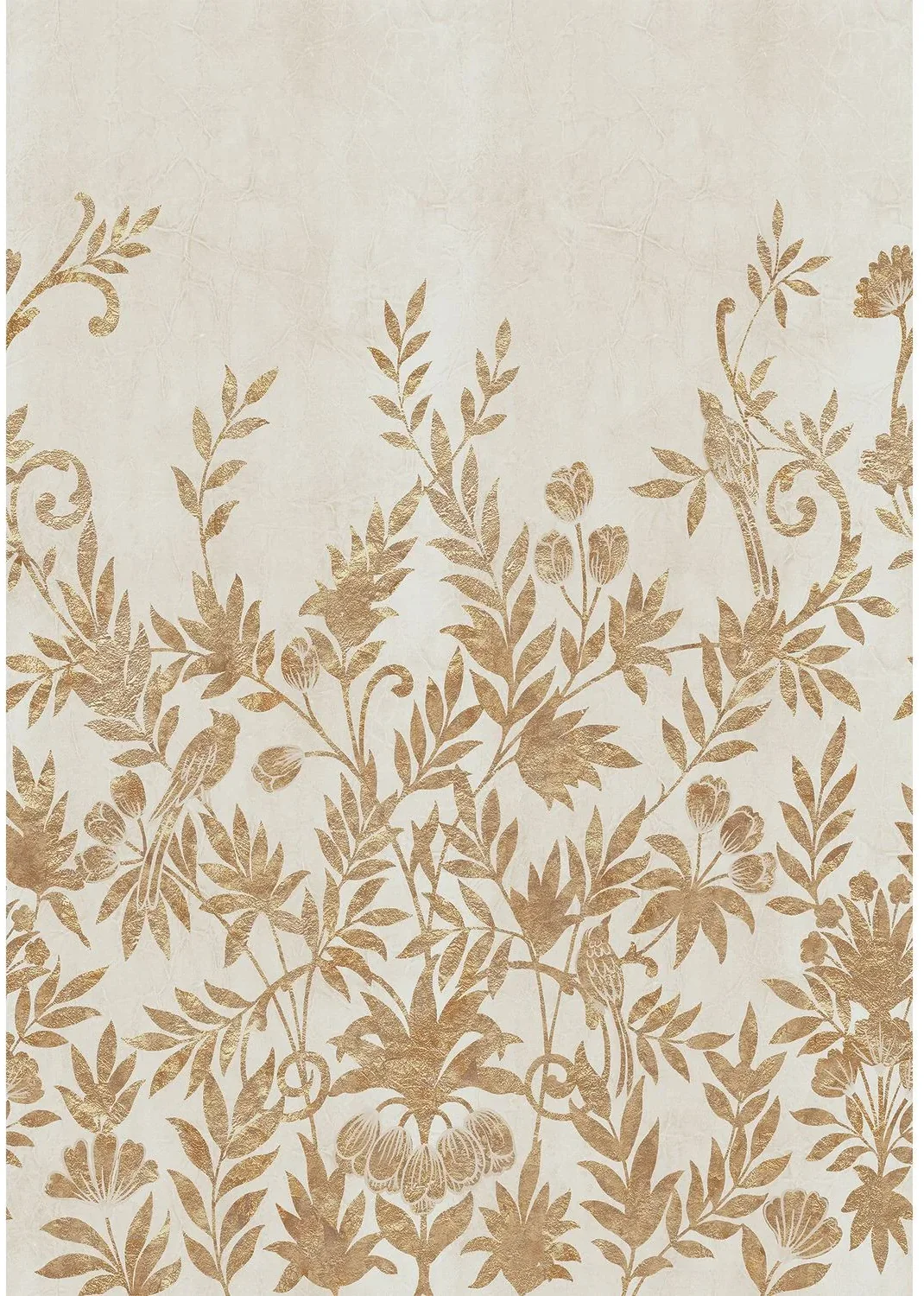 Jardin de Diane von Casamance mit goldfarbenen Blüten und geschwungenen Pflanzenranken auf cremeweißem Grund.