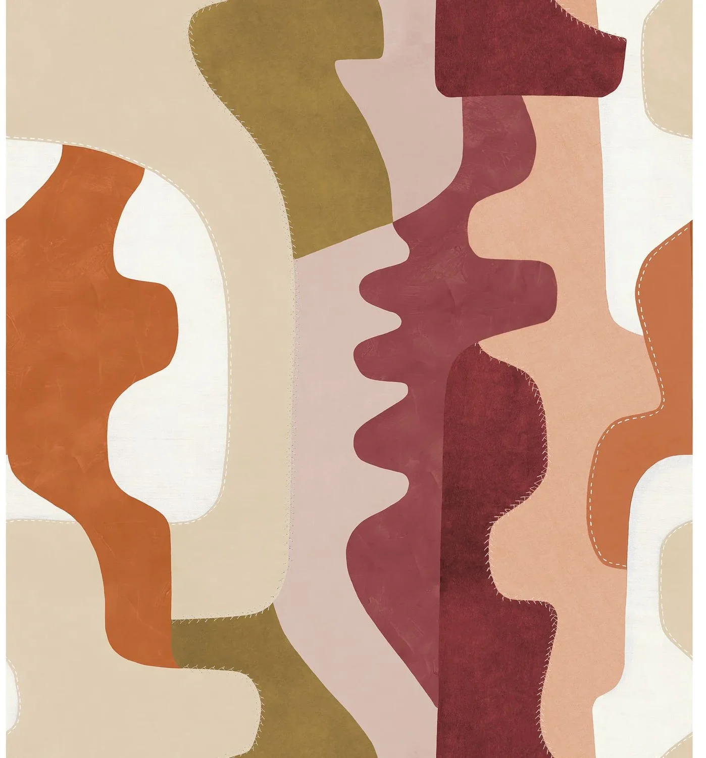 Tannéa von Casamance mit organischen, aneinanderliegenden Farbflächen in Terrakotta, Rosa, Bordeaux und Oliv.