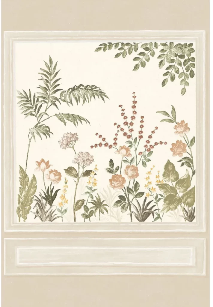 Trianon von Casamance mit feinen Blüten und Zweigen in einer hellen, plastisch wirkenden Rahmung.