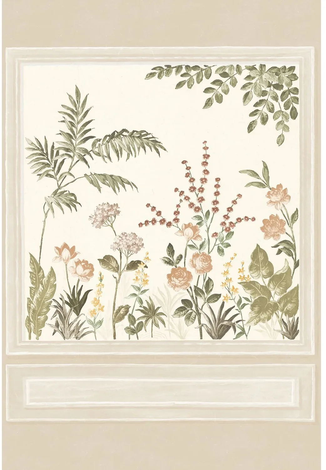 Trianon von Casamance mit feinen Blüten und Zweigen in einer hellen, plastisch wirkenden Rahmung.