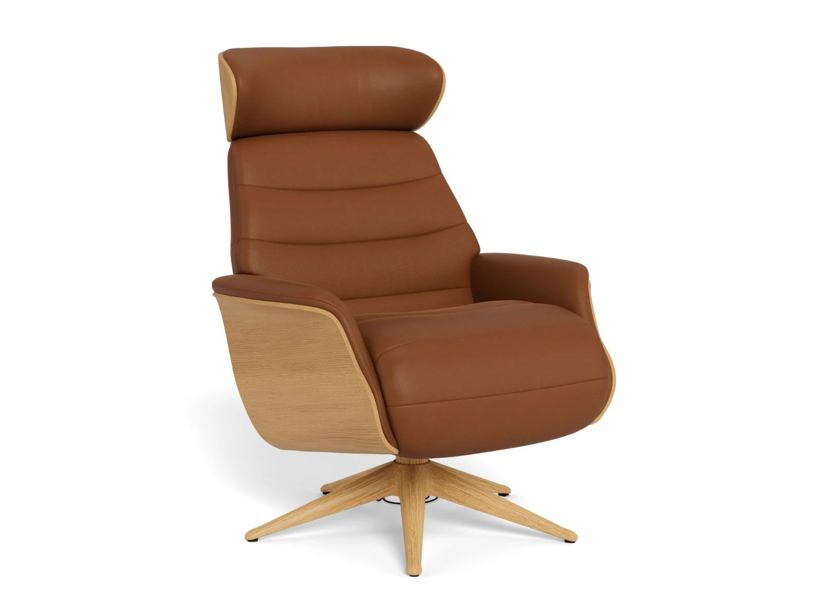 Cognacfarbener Marina-Sessel von Flexlux mit hoher gegliederter Rückenlehne und sternförmigem Fuß.